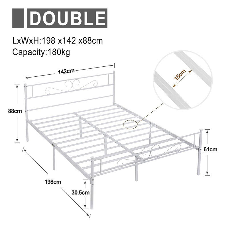 Single Double Size Bed Frame with Headboard, 30cm Underbed Stroage, Metal Platform Bed with Steel Slats Support, No Boxing Spring Needed