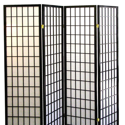 Cloison de 70 pouces de hauteur 4 pièces, finition noire d'inspiration japonaise - paravent