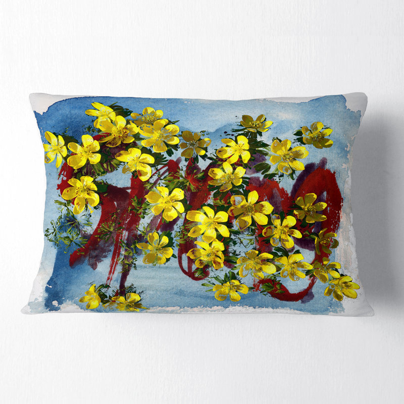 Lettering and Yellow Spring Flowers - Floral Printed Throw Pillow
