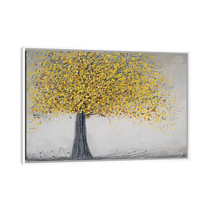 Happy Yellow Tree - Wall Art Print - Framed Canvas, 26" H x 40" W, Framed Print without Mat, White