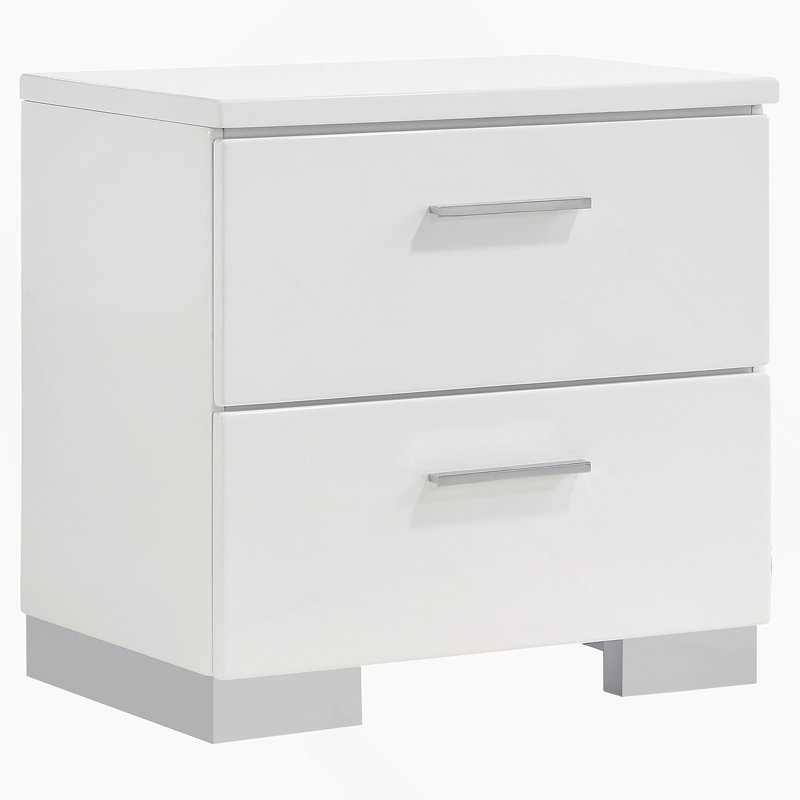 Table de chevet blanche 2 tiroirs ultrabrillante