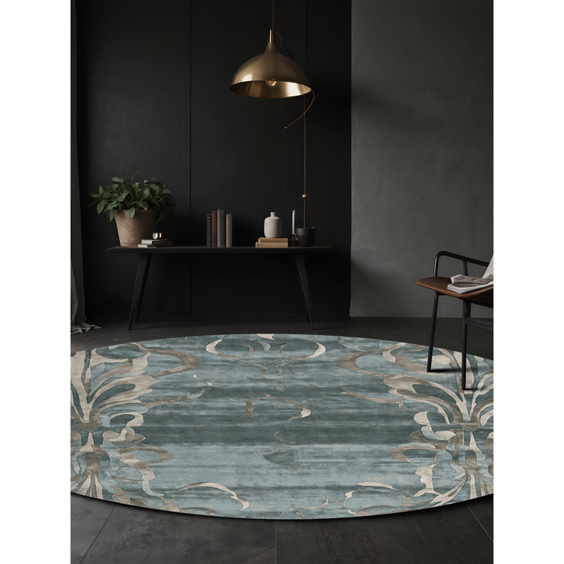 Tapis gris soyeux et moelleux, Rond 6 pi