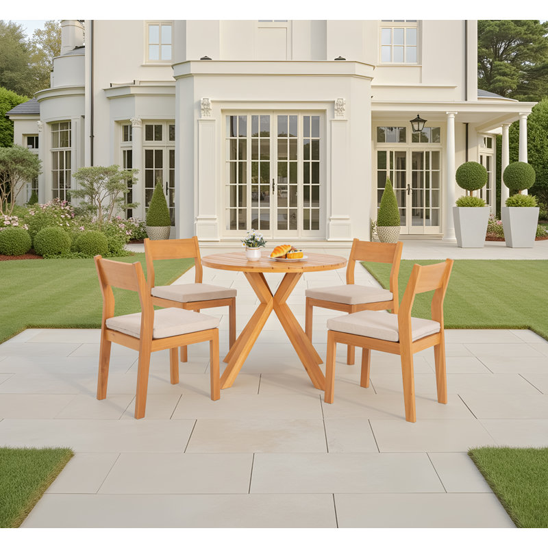 5-piece Eucalyptus Wood Patio Dining Set With Cushioned Chair, 4