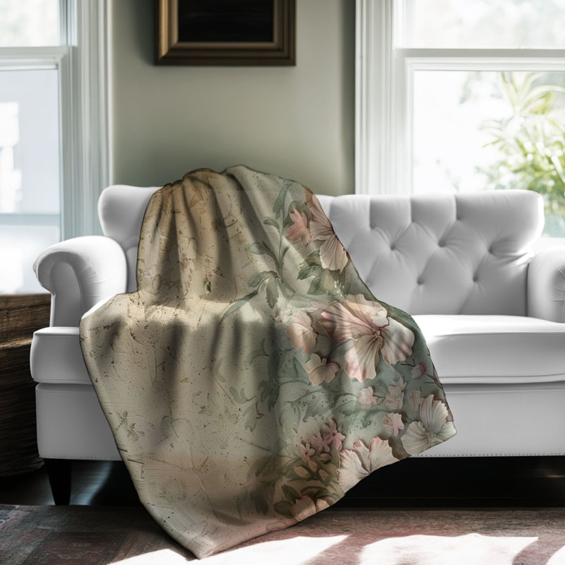 Art floral rétro - couverture en sherpa de qualité supérieure 1 pièce, Lit simple