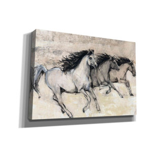 White Horse with Brown Leather Saddle - 1 Piece Rectangle Graphic Art Print on Wrapped Canvas Gracie Oaks Size: 16 W x 20 H
