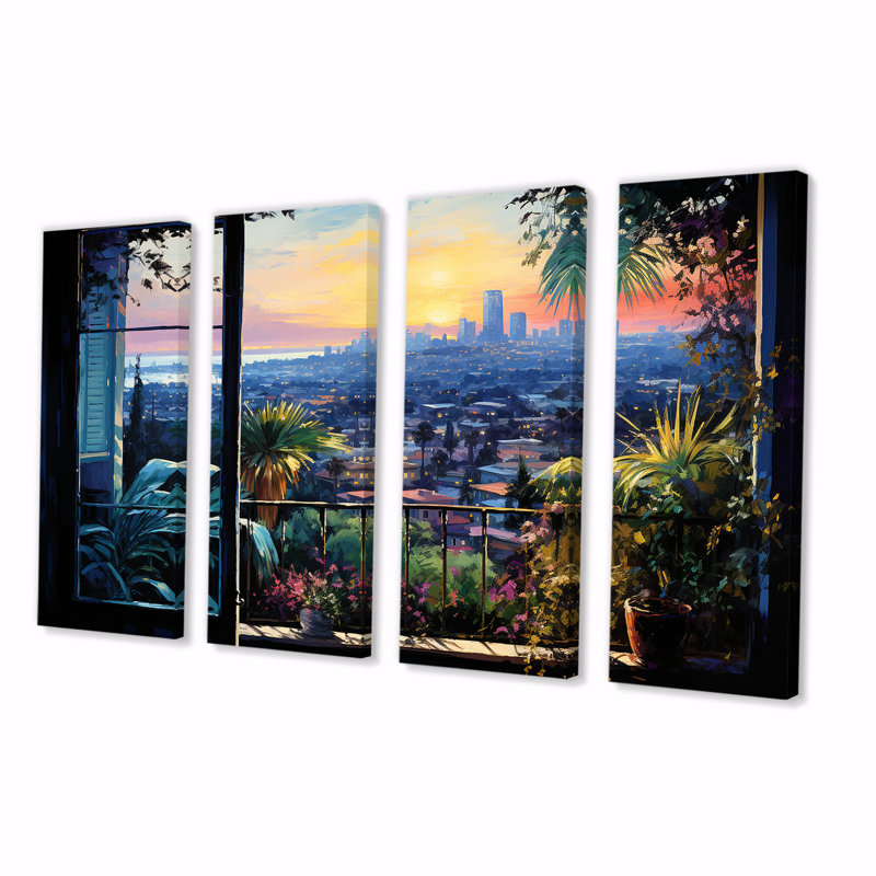 «Los Angeles Window View IV - Los Angeles», ensemble de 4 pièces d'art mural, H 32 po x l 64 po