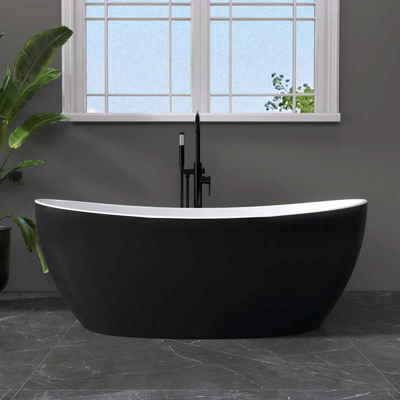60" x 31" Freestanding Tub Acrylic Soaking Bathtub, Black