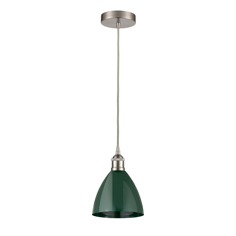 Luminaire suspendu simple à 1 lumière Schiavone, Vert, Nickel satiné brossé