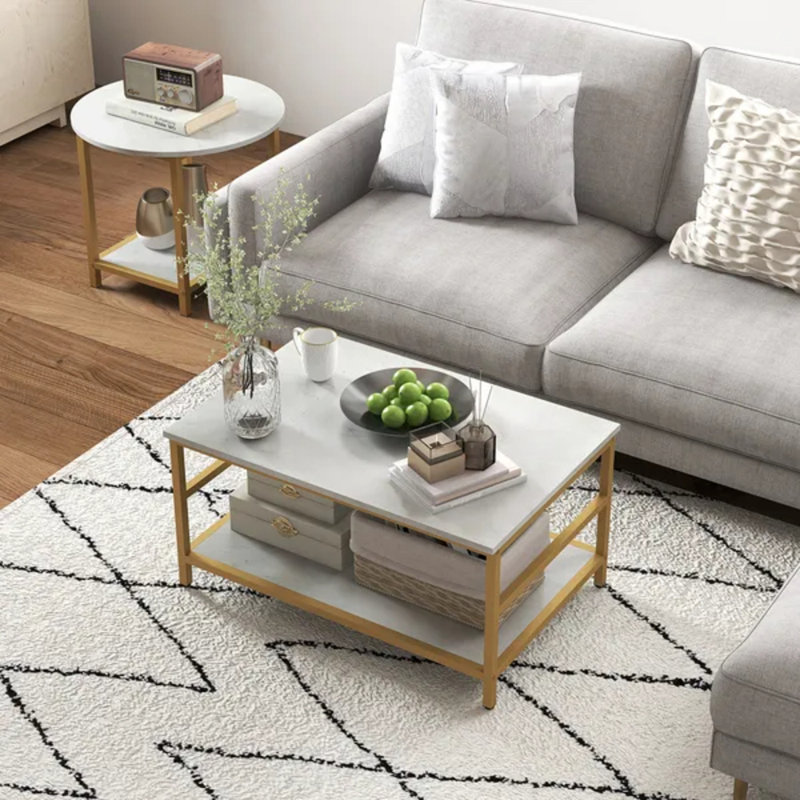 Table basse ronde en faux marbre 26,38 x 36,82 x 5,12 po - AOSOM