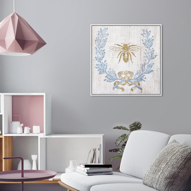 Couronne et ruban I - impression, H 17 po x l 17 po, Toile avec cadre noir
