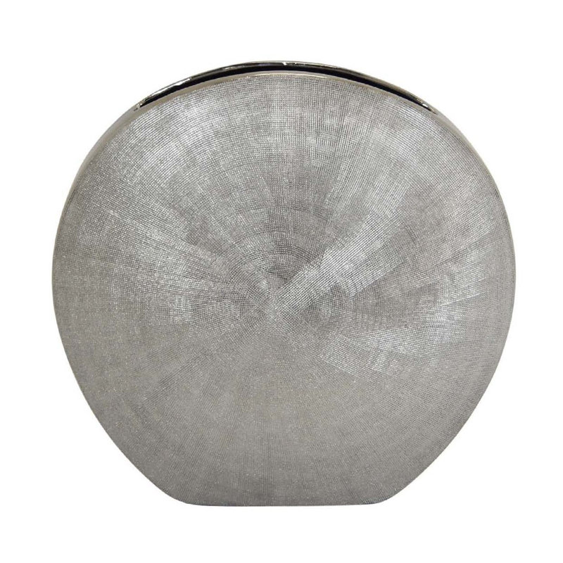 Vase Harvey, texture métallique, plat rond en céramique grise 15 pouces