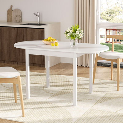 Expandable Oval Wooden Dining Table White