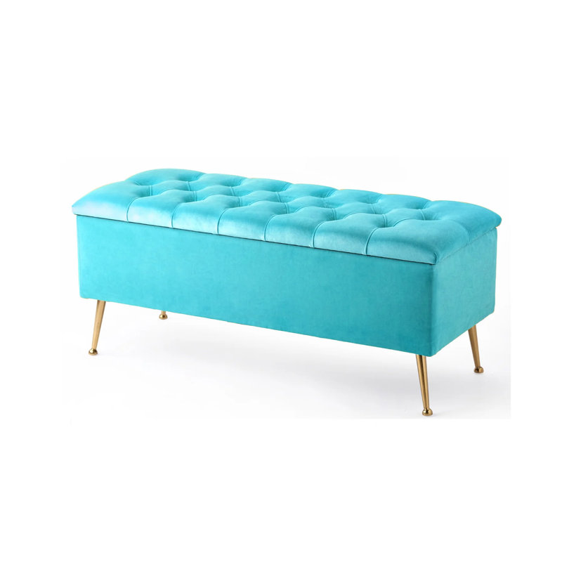 Amara Wide Velvet Tufted Rectangle Storage Ottoman Footstool Upholstered Bench with Legs for Living Room & Bedroom, Teal