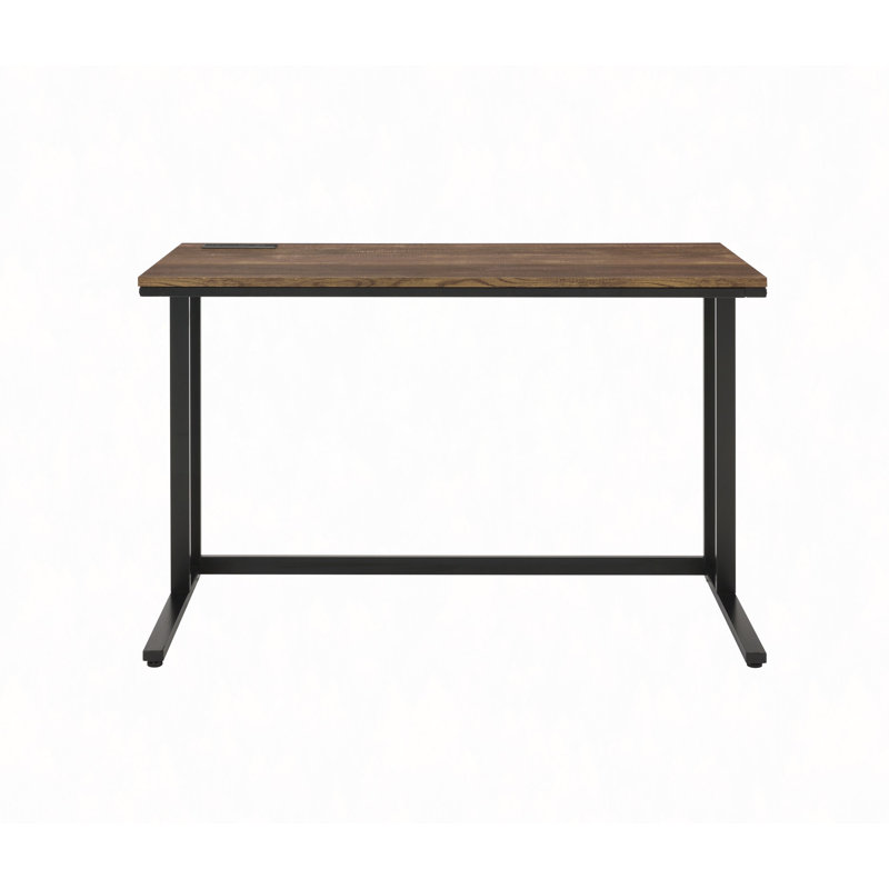Walnut And Black Writing Desk With USB Port, Black