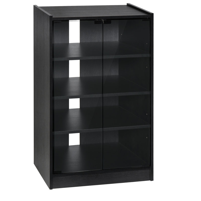 Armoire à support média vieilli, avec portes en verre trempé et tablettes réglables. Gardez le lecteur, le récepteur, la console de jeu, l'ordinateur portable, les livres rangés. Câble avec 5 portes et tablettes