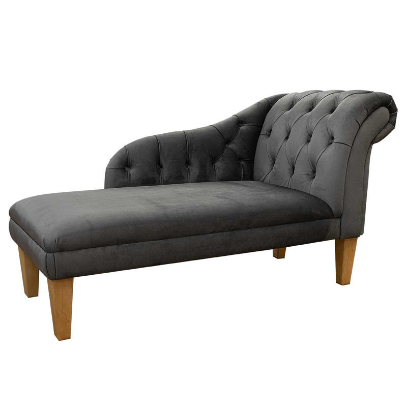 Grey Velvet Buttoned Chaise Longue