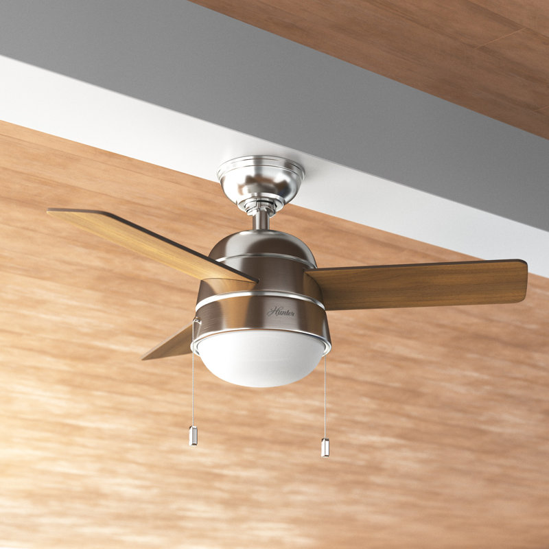 Aker 36" 3 - Blade Standard Ceiling Fan with Lights and Pull Chains, Brushed Nickel