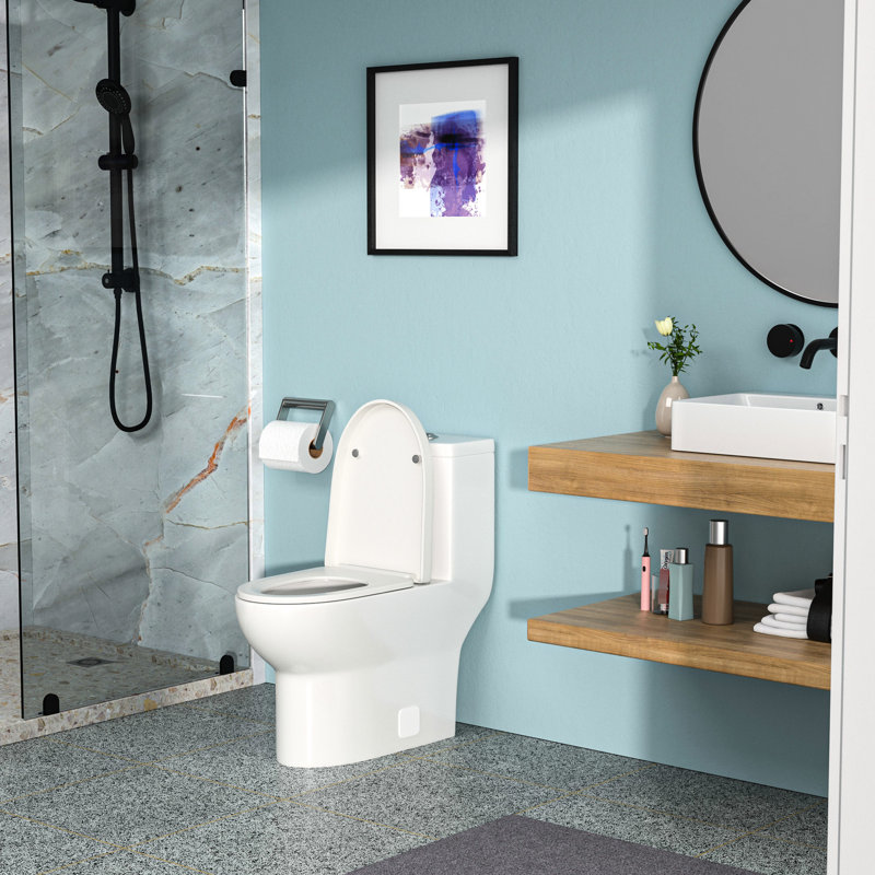 Ceramic Toilet With Fully Glazed Surface - Smooth, Easy To Maintain Cleanliness One Piece Exterior, Wipe Clean