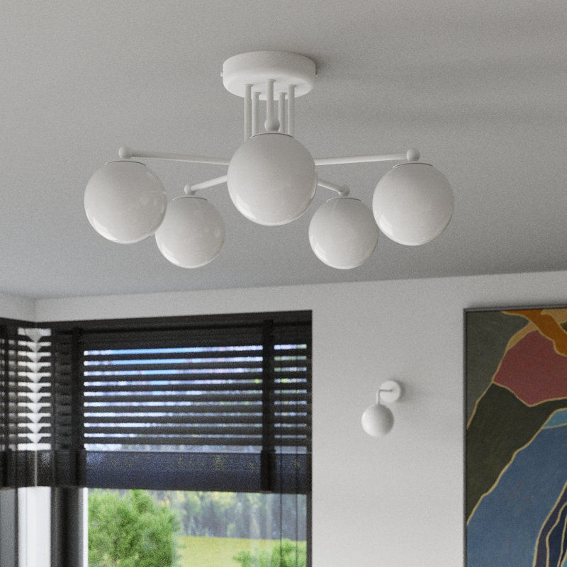 Chandelier, White, 29cm H x 62cm W x 62cm D, 3 Lights