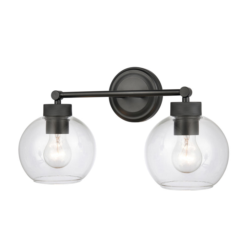 Meuble-lavabo 2 lumières Ebern Designs Hankerson en noir mat avec abat-jour en verre transparent