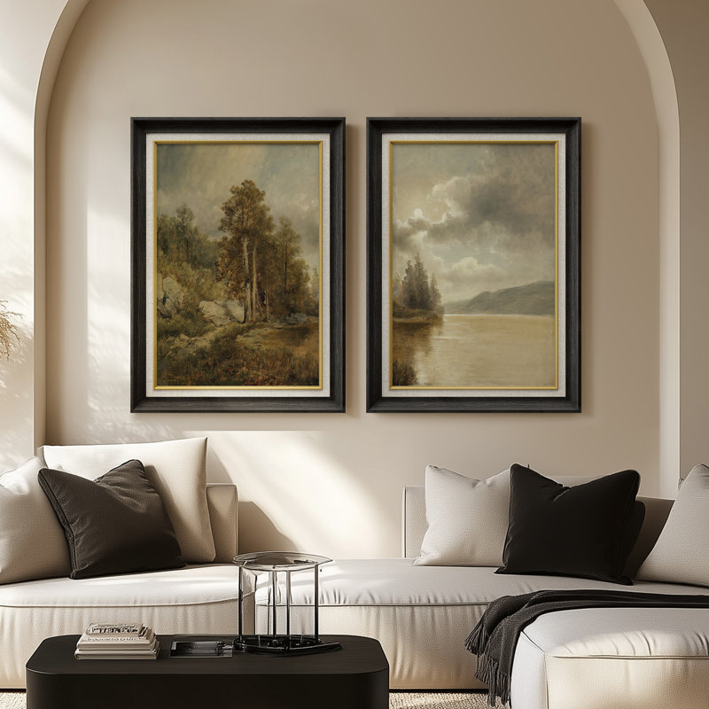Ensemble de 2 œuvres d'art encadrées de qualité supérieure sur toile de qualité supérieure avec cadre de 26 po x 36 po, Noir