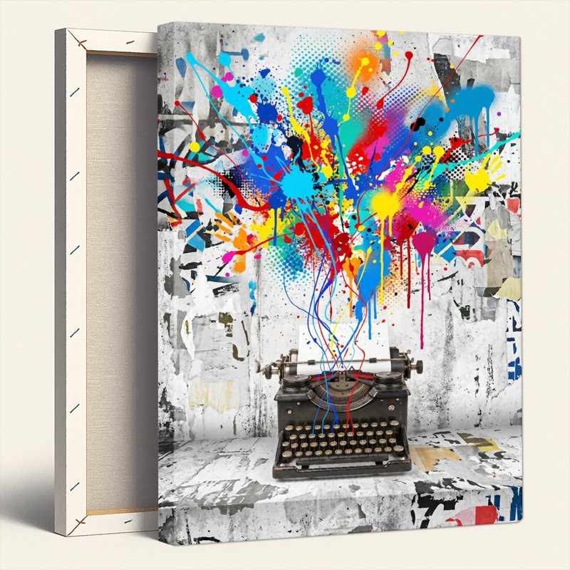 "Typewriter Explosion", impression sur toile murale, ensemble de 1, Toile tendue, 24"H x 18"W