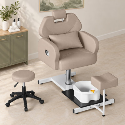 Fauteuil de pédicure hydraulique avec tabouret réglable et rotation à 360° - Gris
