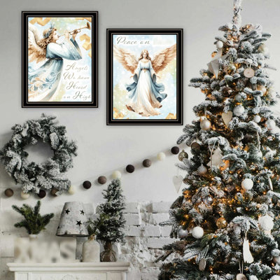 Decor 4u Home Decorative Art. 2 Angels Print. Multicolor Wood+paper, 18in Depth, 1in Width, 14in Height, 5lb. Living Room & Bedroom Artistic Wood+paper Frame, 18.18in D, 1.02in W, 13.75in H, 4.97lb.