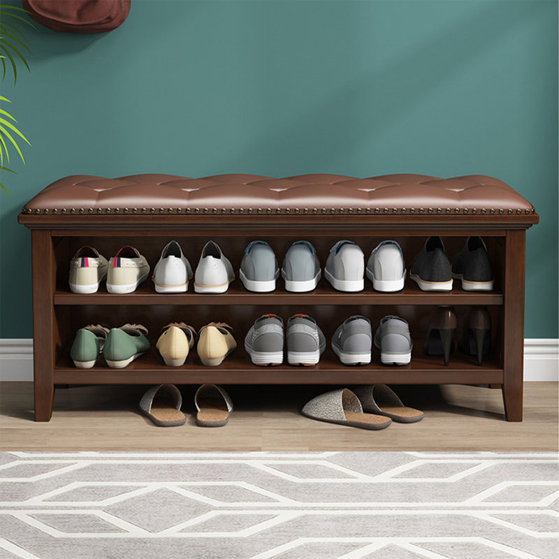 Banc rembourré en bois massif noyer, Walnut