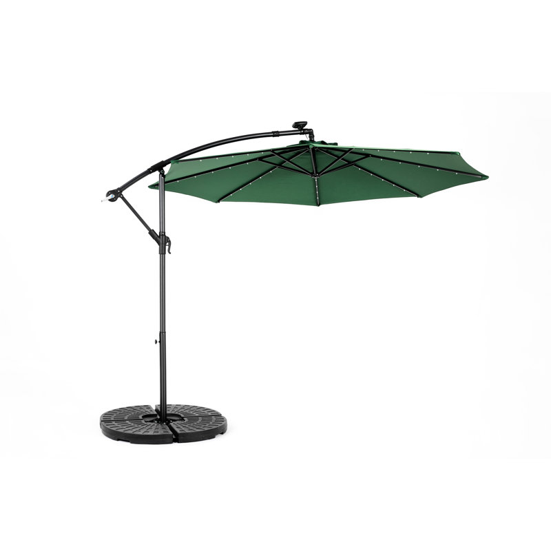 Parasol solaire à DEL de 10 pi - Base croisée foncée pour une stabilité accrue dans la piscine et la cour arrière, Vert foncé