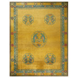 Antique Wool Hand Knotted Pile Yellow / Gold 1925 Chinese Dragon Rug