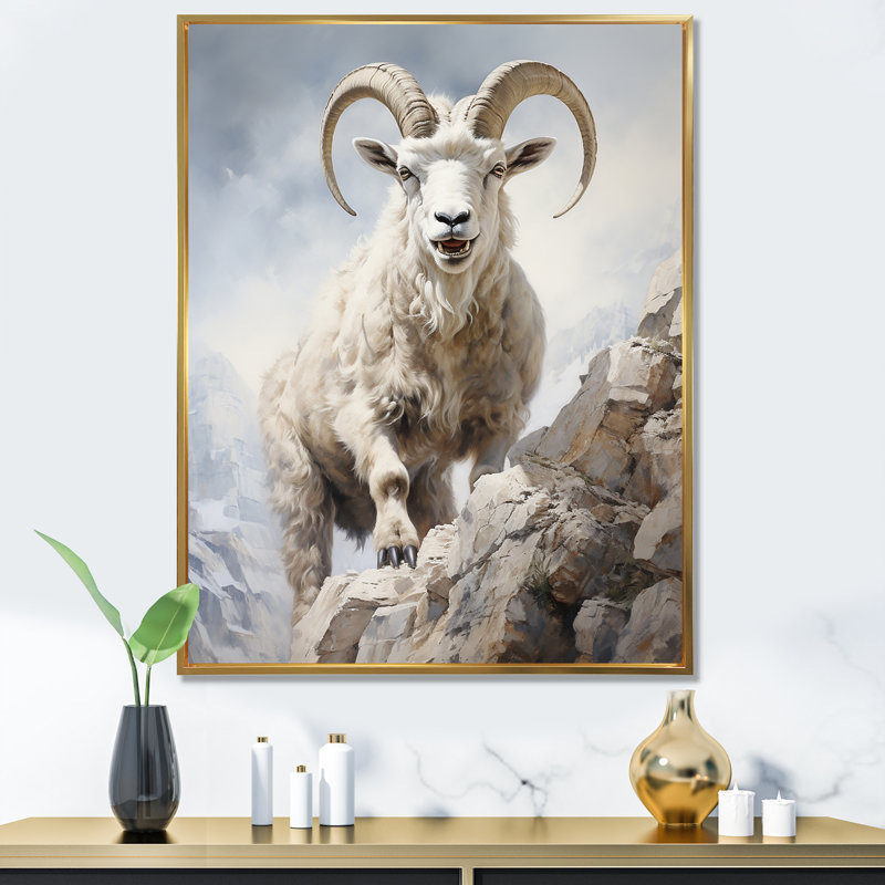 «Cliff Climber Chamois Goat», art mural animal de chèvre, Cadre photo noir, H 44 po x l 34 po