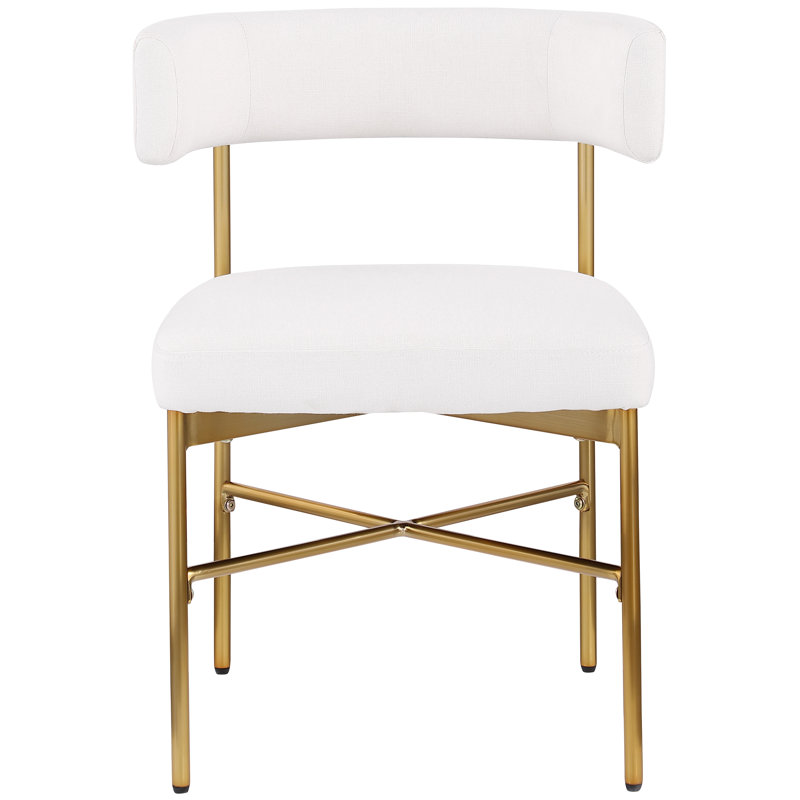 Klaidi Linen Textured Fabric Dining Chair, Cream Linen Textured Fabric, Brushed Gold