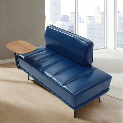 Mid-Century Faux Leather Armless bench with Side Table, Upholstered Accent Bench with Metal Legs,  Faux Leather Sofa Bench for Living Room, Bedroom, Office