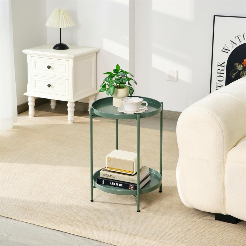 Table de bout ronde à 2 niveaux, Vert sauge