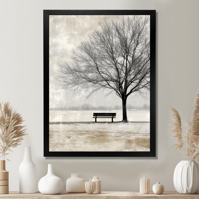 «Winter Landscape Evening Golden Glow - Winter Tree», impression sur toile saisonnière grise, H 20 po x l 12 po, Avec cadre