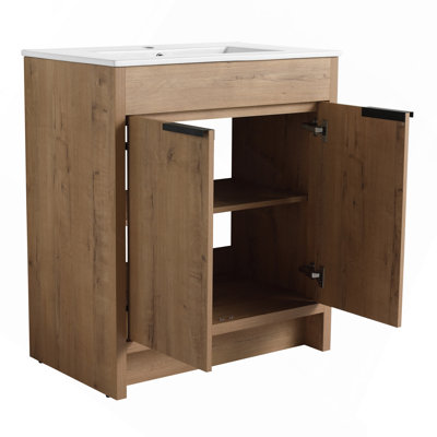 Armoire de salle de bain autoportante 30 po sans lavabo et 2 portes d'armoire à fermeture en douceur (seulement meuble-lavabo sans comptoir)