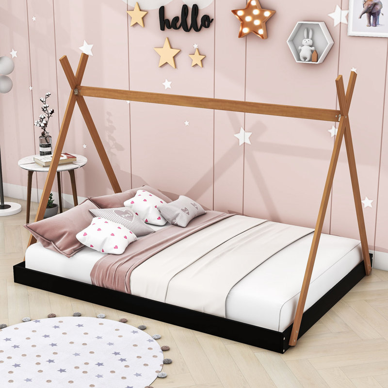 Alarico Full Standard Bed with Triangle Structure, Black/Brown