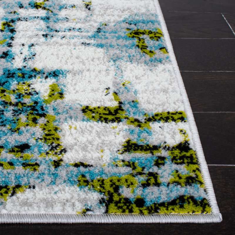 Teal and Green Abstract Square Synthetic Area Rug 6'7"