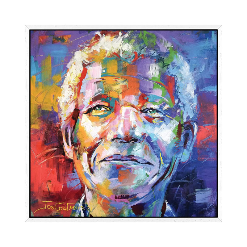 Nelson Mandela 1 Piece Painting on Canvas, 93.98 cm H x 93.98 cm W, White Framed