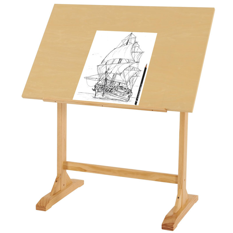 34" Height Solid Pine Wood Drawing Table, Natural