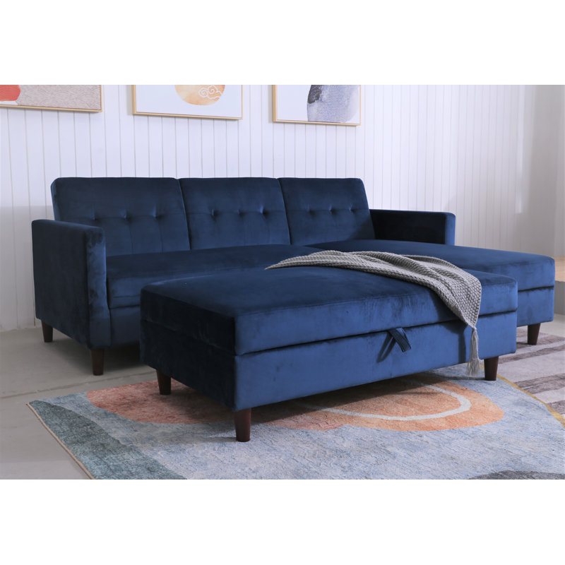 Comeaux 4 Seater Velvet Sofa Bed, Blue