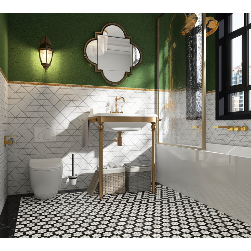 Metro 1" Hex Matte White with Black Honeycomb 10-1/4" x 11-7/8" Porcelain Mosaic Tile