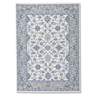 Tapis d'extérieur oriental bleu / ivoire 8 pi x 10 pi (8 pi x 10 pi), tapis moderne, à poils courts et résistant aux taches - salon, chambre à coucher, salle à manger et cuisine