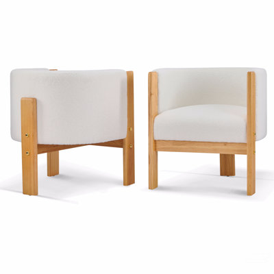 Ensemble de 2 chaises de salle à manger rembourrées, structure en bois d'hévéa naturel et tissu Boucle, fauteuils modernes