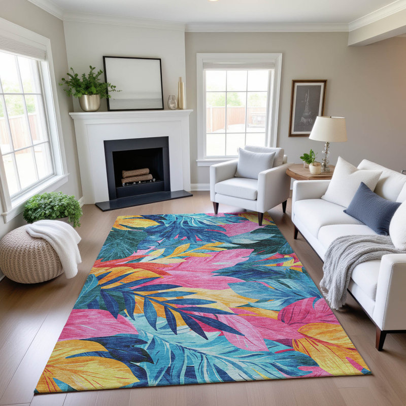 Tapis floral de qualité supérieure lavable à la machine Elize AMF1493, Rectangle 10 pi x 14 pi