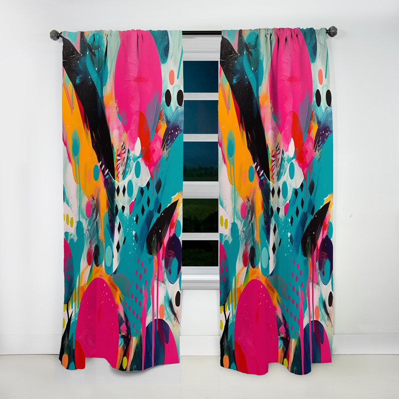 Enigma I rose et turquoise - rideau occultant abstrait - 1 panneau, L 52 po x L 108 po