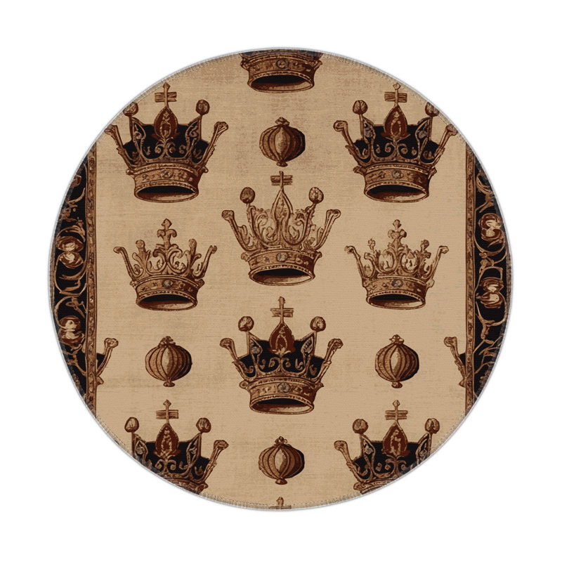 French Beige Indoor and Outdoor Area Rug, Round 5'