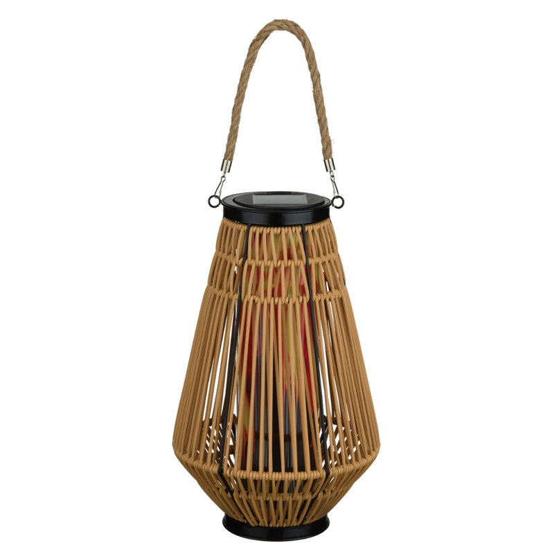 19 Inch Wicker Solar Lantern PE and Metal and Acrylic and Solar Outdoor Lanterns & Lamps Standard - Hexagon