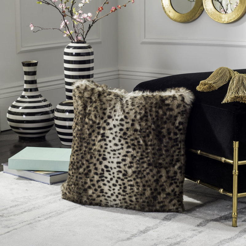 20'' Brown Faux Leopard Feather Throw Pillow